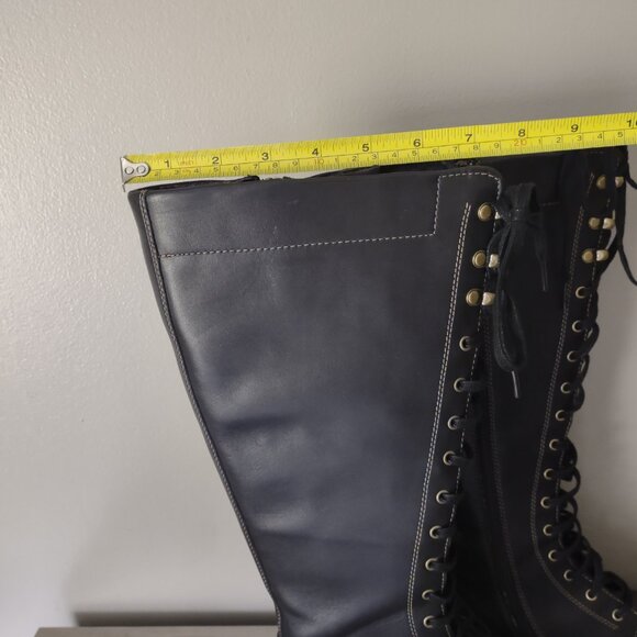 Sebago Saranac knee high riding boots moto lace up zippers black leather size 8 - Picture 6 of 7